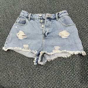 Light wash High-Rise Denim Shorty Shorts